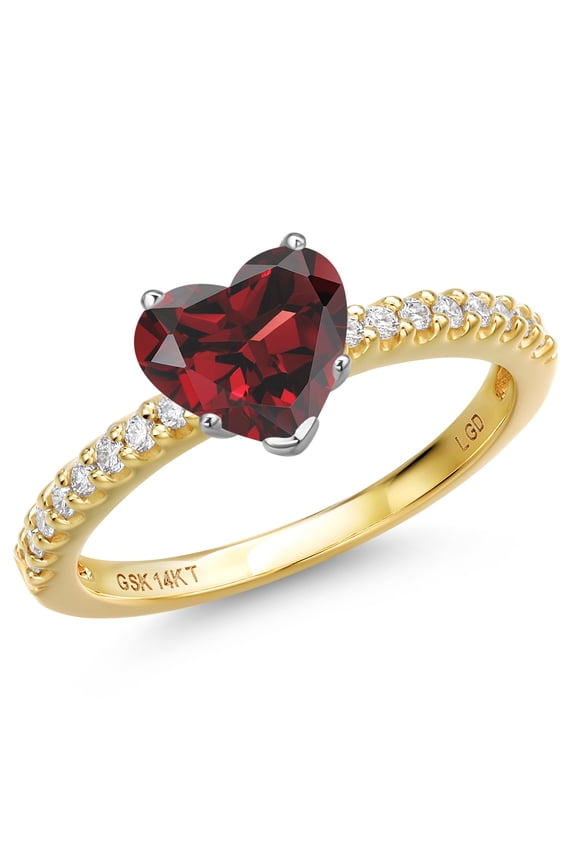 14K Two Tone Gold Red Garnet and Lab Grown Diamond Engagement Ring for Women | 2.16 Cttw | Heart Shape 8MM | Gemstone January Birthstone | Available in Size 5,6,7,8,9