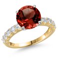 thumbnail image 1 of Gem Stone King 14K Two Tone Gold Red Garnet and Lab Grown Diamond Engagement Ring for Women | 4.25 Cttw | Round 10MM | Gemstone January Birthstone | Size 8, 1 of 6