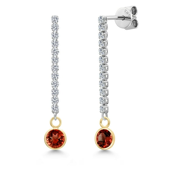 Gem Stone King 14K Two Tone Gold Red Garnet and Lab Grown Diamond Earrings for Women | 1.46 Cttw | Gemstone January Birthstone | Round 5MM