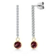 thumbnail image 1 of Gem Stone King 14K Two Tone Gold Red Rhodolite Garnet and Lab Grown Diamond Long Liner Dangle Earrings for Women | 2.36 Cttw | Gemstone January Birthstone | Round 6MM, 1 of 6