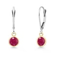 thumbnail image 1 of Gem Stone King 14K Two Tone Gold Red Ruby Earrings for Women | 2.00 Cttw | Gemstone July Birthstone | Round 6MM, 1 of 6