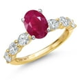 thumbnail image 1 of Gem Stone King 14K Two Tone Gold Red Ruby and Lab Grown Diamond Engagement Ring for Women | 2.50 Cttw | Oval 8X6MM | Gemstone July Birthstone | Size 7, 1 of 6