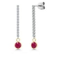 thumbnail image 1 of Gem Stone King 14K Two Tone Gold Red Ruby and Lab Grown Diamond Earrings for Women | 1.46 Cttw | Gemstone July Birthstone | Round 5MM, 1 of 6