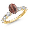 thumbnail image 1 of Gem Stone King 14K Two Tone Gold Red Tiger Eye and Lab Grown Diamond Engagement Ring for Women | 2.15 Cttw | Oval 8X6MM | Gemstone Birthstone | Size 7, 1 of 6