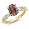 thumbnail image 1 of Gem Stone King 14K Two Tone Gold Red Tiger Eye and Lab Grown Diamond Engagement Ring for Women | 2.40 Cttw | Oval 9X7MM | Gemstone Birthstone | Size 9, 1 of 6