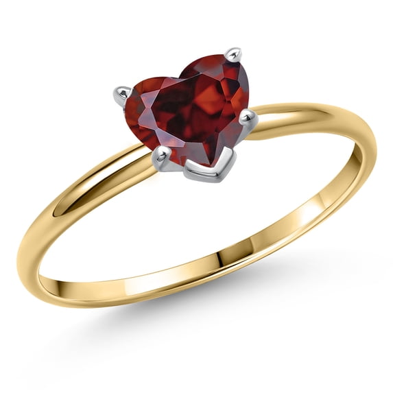 Gem Stone King 14K Two Tone Gold Red Zirconia Solitaire Engagement Ring for Women | 0.44 Cttw | Heart Shape 5MM | Gemstone Birthstone | Size 7