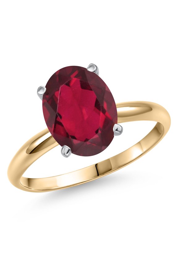 14K Two Tone Gold Ruby Red Mystic Quartz Engagement Ring for Women | 2.70 Cttw | Oval 10X8MM | Gemstone Birthstone | Size 9