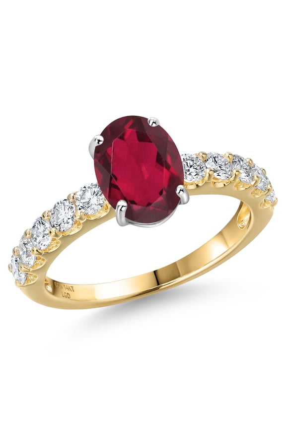 14K Two Tone Gold Ruby Red Mystic Quartz and Lab Grown Diamond Engagement Ring for Women | 2.45 Cttw | Oval 9X7MM | Gemstone Birthstone | Size 8