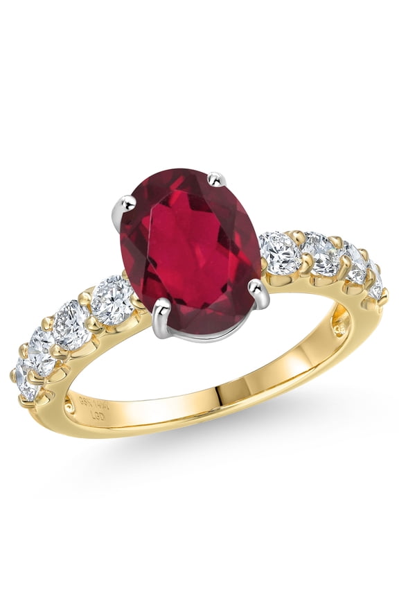 14K Two Tone Gold Ruby Red Mystic Quartz and Lab Grown Diamond Engagement Ring for Women | 3.58 Cttw | Oval 10X8MM | Gemstone Birthstone | Size 8