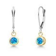 thumbnail image 1 of Gem Stone King 14K Two Tone Gold Simulated Blue Opal Earrings for Women | 0.50 Cttw | Gemstone October Birthstone | Round Cabochon 4MM, 1 of 6