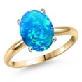 thumbnail image 1 of Gem Stone King 14K Two Tone Gold Simulated Blue Opal Engagement Ring for Women | 0.85 Cttw | Oval Cabochon 10X8MM | Gemstone October Birthstone | Size 8, 1 of 6