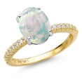 thumbnail image 1 of Gem Stone King 14K Two Tone Gold Simulated White Opal and Lab Grown Diamond Engagement Ring for Women | 1.86 Cttw | Oval Cabochon 10X8MM | Gemstone October Birthstone | Size 8, 1 of 6