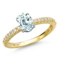 thumbnail image 1 of Gem Stone King 14K Two Tone Gold Sky Blue Aquamarine and Lab Grown Diamond Engagement Ring for Women | 0.91 Cttw | Oval 7X5MM | Gemstone March Birthstone | Size 6, 1 of 6