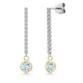 thumbnail image 1 of Gem Stone King 14K Two Tone Gold Sky Blue Aquamarine and Lab Grown Diamond Long Liner Dangle Earrings for Women | 1.86 Cttw | Gemstone March Birthstone | Round 6MM, 1 of 6