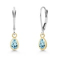 thumbnail image 1 of Gem Stone King 14K Two Tone Gold Sky Blue Topaz Earrings for Women | 1.00 Cttw | Gemstone November Birthstone | Pear Shape 6X4MM, 1 of 6