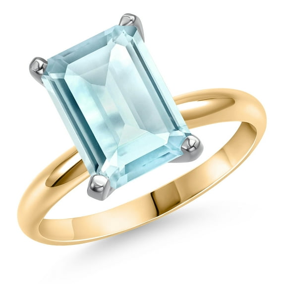 Gem Stone King 14K Two Tone Gold Sky Blue Topaz Engagement Ring for Women | 5.50 Cttw | Octagon 11X9MM | Gemstone November Birthstone | Size 7