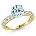 thumbnail image 1 of Gem Stone King 14K Two Tone Gold Sky Blue Topaz and Lab Grown Diamond Engagement Ring for Women | 3.15 Cttw | Round 8MM | Gemstone November Birthstone | Size 9, 1 of 6
