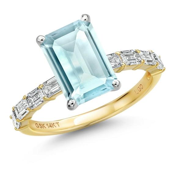 Gem Stone King 14K Two Tone Gold Sky Blue Topaz and Lab Grown Diamond Engagement Ring for Women | 4.72 Cttw | Octagon 10X8MM | Gemstone November Birthstone | Size 5