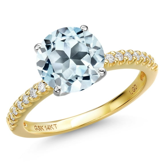 Gem Stone King 14K Two Tone Gold Sky Blue Topaz and Lab Grown Diamond Engagement Ring for Women | 4.93 Cttw | Round 10MM | Gemstone November Birthstone | Size 7