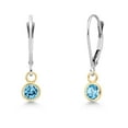 thumbnail image 1 of Gem Stone King 14K Two Tone Gold Swiss Blue Topaz Earrings for Women | 0.71 Cttw | Gemstone November Birthstone | Round 4MM, 1 of 6