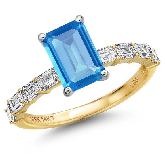 Gem Stone King 14K Two Tone Gold Swiss Blue Topaz and Lab Grown Diamond Engagement Ring for Women | 2.62 Cttw | Octagon 8X6MM | Gemstone November Birthstone | Size 7