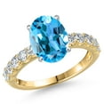 thumbnail image 1 of Gem Stone King 14K Two Tone Gold Swiss Blue Topaz and Lab Grown Diamond Engagement Ring for Women | 4.65 Cttw | Oval 11X9MM | Gemstone November Birthstone | Size 6, 1 of 6