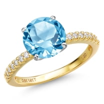 Gem Stone King 14K Two Tone Gold Swiss Blue Topaz and Lab Grown Diamond Engagement Ring for Women | 4.72 Cttw | Round 10MM | Gemstone November Birthstone | Size 5