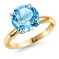 thumbnail image 1 of Gem Stone King 14K Two Tone Gold Swiss Blue Topaz Solitaire Engagement Ring for Women | 4.56 Cttw | Round 10MM | Gemstone November Birthstone | Size 7, 1 of 6