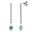 thumbnail image 1 of Gem Stone King 14K Two Tone Gold Swiss Blue Topaz and Lab Grown Diamond Earrings for Women | 1.66 Cttw | Gemstone November Birthstone | Round 5MM, 1 of 6