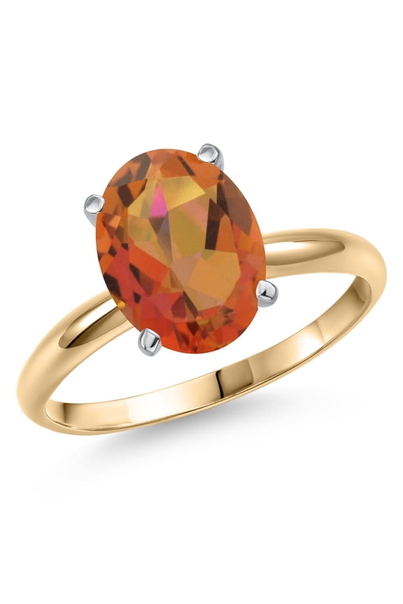 14K Two Tone Gold Twilight Orange Mystic Quartz Engagement Ring for Women | 2.70 Cttw | Oval 10X8MM | Gemstone Birthstone | Size 6