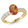 thumbnail image 1 of Gem Stone King 14K Two Tone Gold Twilight Orange Mystic Quartz and Lab Grown Diamond Engagement Ring for Women | 2.45 Cttw | Oval 9X7MM | Gemstone Birthstone | Size 6, 1 of 6