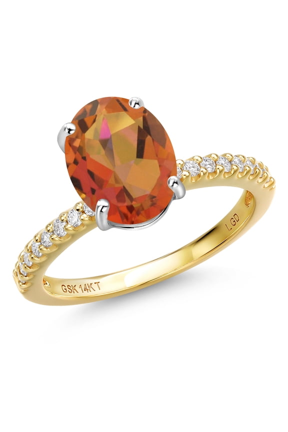 14K Two Tone Gold Twilight Orange Mystic Quartz and Lab Grown Diamond Engagement Ring for Women | 2.86 Cttw | Oval 10X8MM | Gemstone Birthstone | Size 9