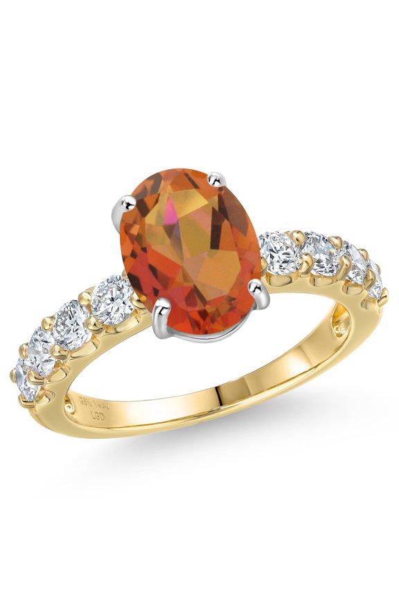 14K Two Tone Gold Twilight Orange Mystic Quartz and Lab Grown Diamond Engagement Ring for Women | 3.58 Cttw | Oval 10X8MM | Gemstone Birthstone | Size 5