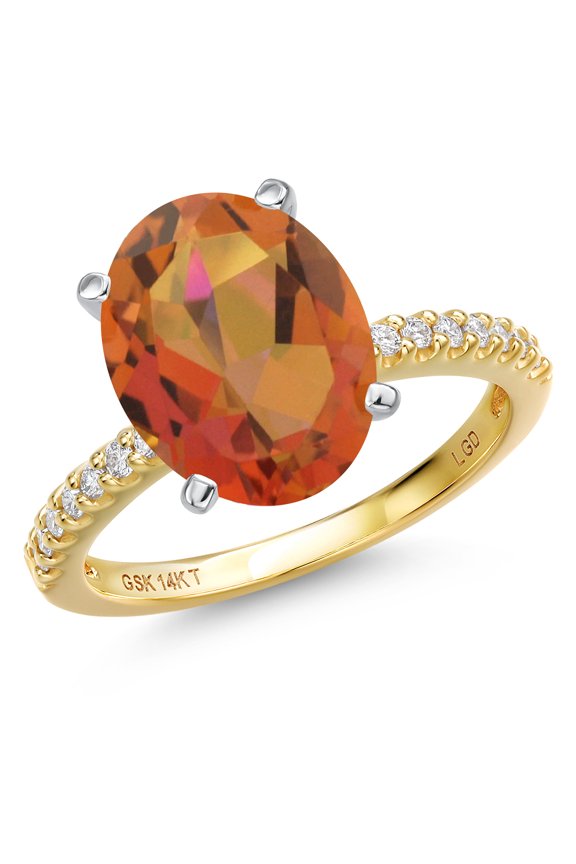 14K Two Tone Gold Twilight Orange Mystic Quartz and Lab Grown Diamond Engagement Ring for Women | 4.16 Cttw | Oval 12X10MM | Gemstone Birthstone | Size 5