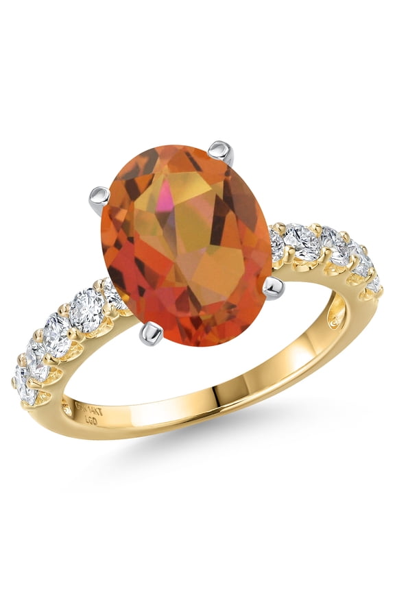 14K Two Tone Gold Twilight Orange Mystic Quartz and Lab Grown Diamond Engagement Ring for Women | 4.65 Cttw | Oval 12X10MM | Gemstone Birthstone | Size 5