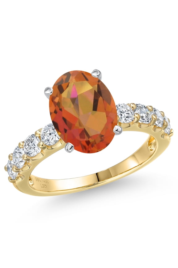 14K Two Tone Gold Twilight Orange Mystic Quartz and Lab Grown Diamond Engagement Ring for Women | 4.48 Cttw | Oval 11X9MM | Gemstone Birthstone | Size 6