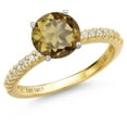 thumbnail image 1 of Gem Stone King 14K Two Tone Gold Whiskey Quartz and Lab Grown Diamond Engagement Ring for Women | 1.41 Cttw | Round 7MM | Gemstone Birthstone | Size 5, 1 of 6
