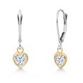 thumbnail image 1 of Gem Stone King 14K Two Tone Gold White Moissanite Earrings for Women | 0.84 Cttw | Gemstone Birthstone | Heart Shape 5MM, 1 of 7