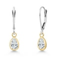 thumbnail image 1 of Gem Stone King 14K Two Tone Gold White Moissanite Dangle Earrings for Women | 1.34 Cttw | Gemstone Birthstone | Pear Shape 7X5MM, 1 of 7