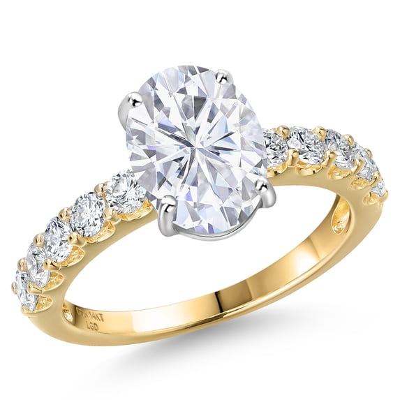 Gem Stone King 14K Two Tone Gold White Moissanite and Lab Grown Diamond Engagement Ring for Women | 3.65 Cttw | Oval 10X8MM | Gemstone Birthstone | Size 5