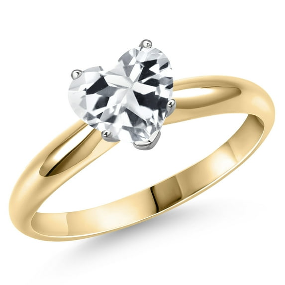 Gem Stone King 14K Two Tone Gold White Topaz Solitaire Engagement Ring for Women | 2.25 Cttw | Heart Shape 8MM | Gemstone November Birthstone | Size 8