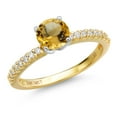thumbnail image 1 of Gem Stone King 14K Two Tone Gold Yellow Citrine and Lab Grown Diamond Engagement Ring for Women | 0.96 Cttw | Round 6MM | Gemstone November Birthstone | Size 6, 1 of 6