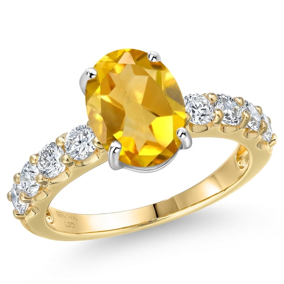Gem Stone King 14K Two Tone Gold Yellow Citrine and Lab Grown Diamond Engagement Ring for Women | 3.28 Cttw | Oval 10X8MM | Gemstone November Birthstone | Size 5