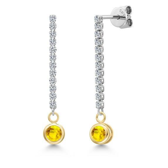 Gem Stone King 14K Two Tone Gold Yellow Sapphire and Lab Grown Diamond Earrings for Women | 1.08 Cttw | Gemstone September Birthstone | Round 4MM