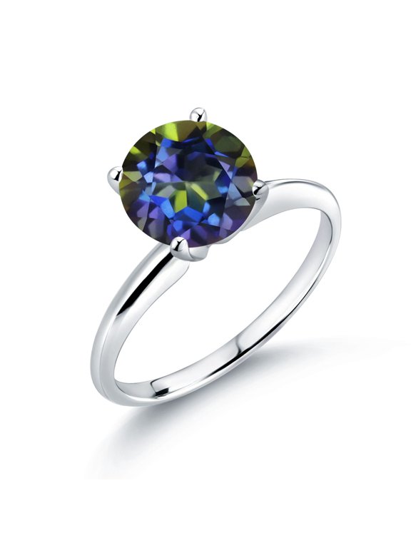 2.00 Cttw 14K White Gold Blue Mystic Topaz Women Solitaire Engagement Ring | Round 8MM | Gold Ring for Women | Size 6