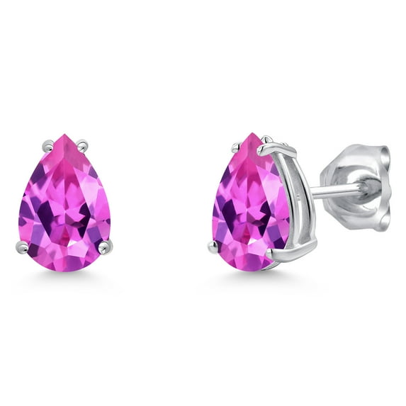 Gem Stone King 14K White Gold 9X6MM Pear Shape Gemstone Birthstone Double Notch Teardrop Stud Earrings for Women and Men