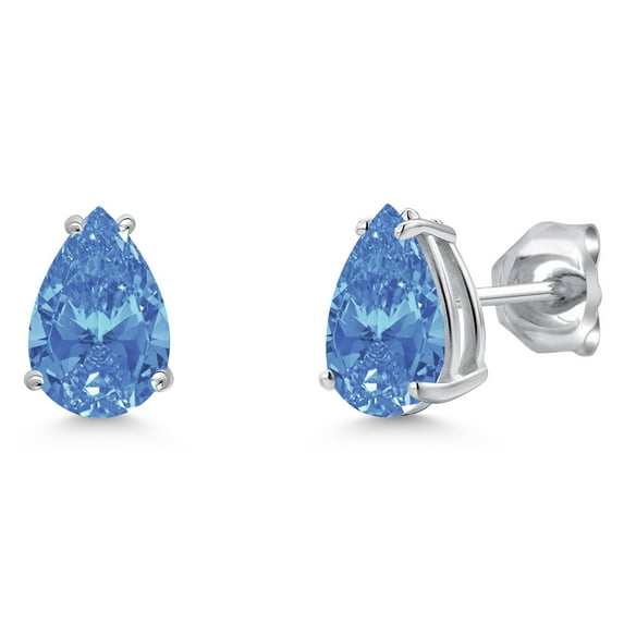 Gem Stone King 14K White Gold 9X6MM Pear Shape Gemstone Birthstone Double Notch Teardrop Stud Earrings for Women and Men