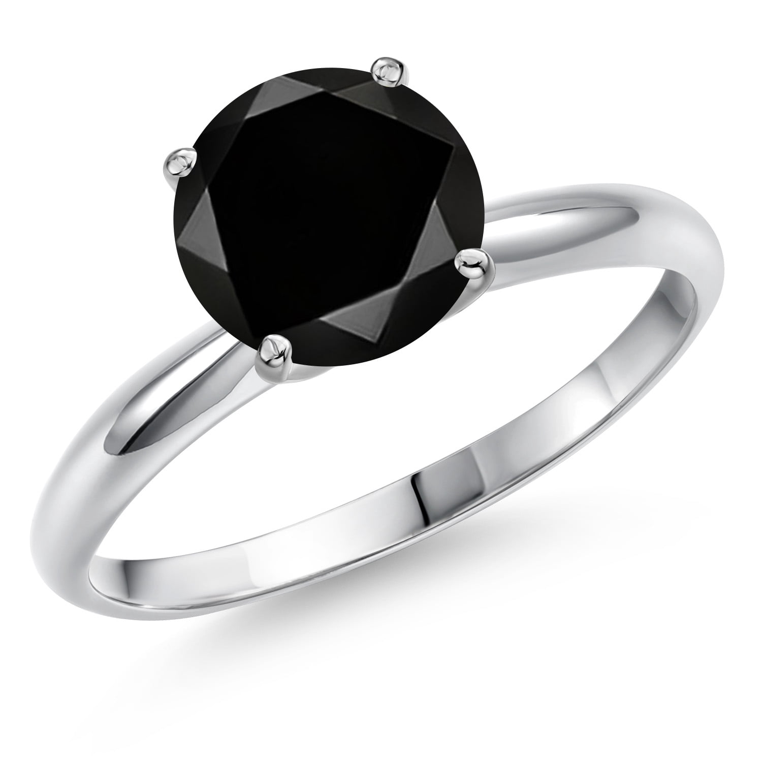 Gem Stone King 14K White Gold Black Diamond Solitaire Engagement Ring for Women | 2.20 Cttw | Round 8MM | Gemstone April Birthstone | Size 8