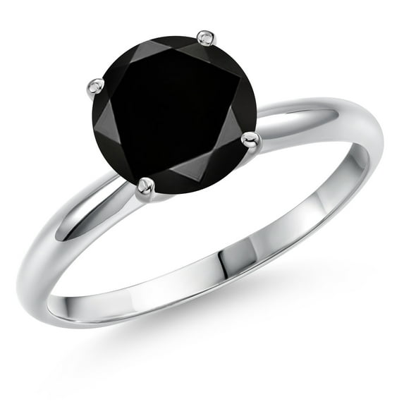 Gem Stone King 14K White Gold Black Diamond Solitaire Engagement Ring for Women | 2.20 Cttw | Round 8MM | Gemstone April Birthstone | Size 9