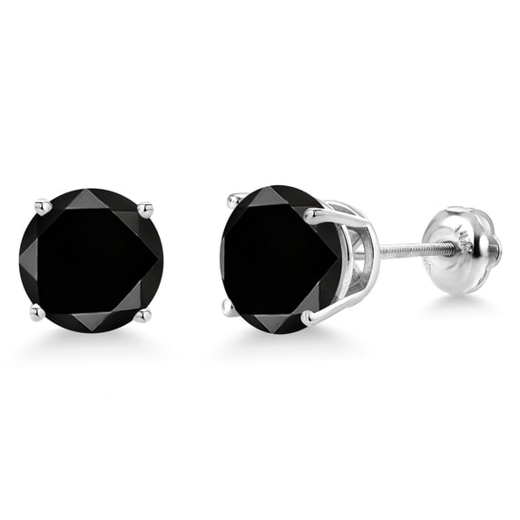 Gem Stone King 14K White Gold Black Diamond Stud Earrings for Women | 4.40 Cttw | Gemstone April Birthstone | Round 8MM